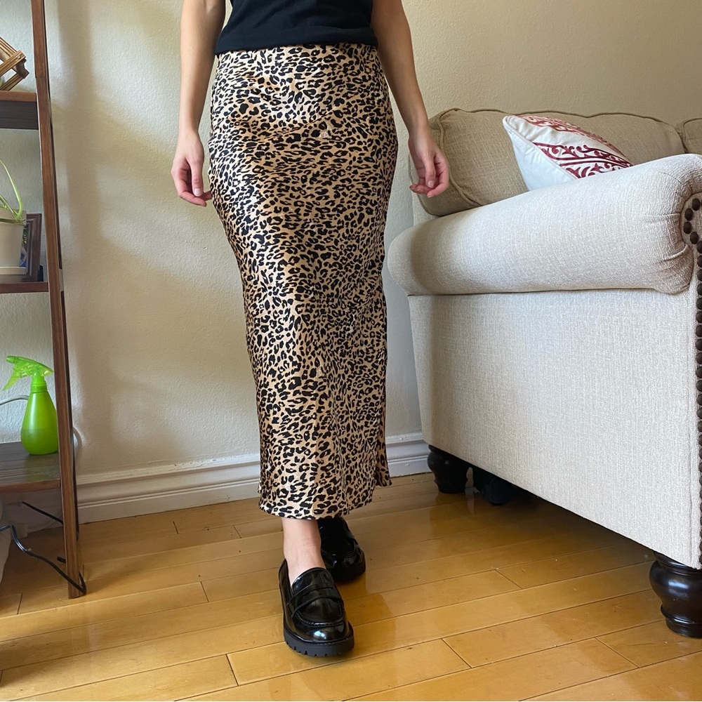 French Connection Silky Leopard Print Slip Skirt